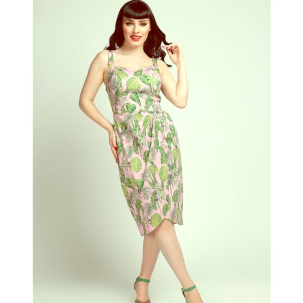 Collectif Mainline Mahina Pink Forest Pencil Dress